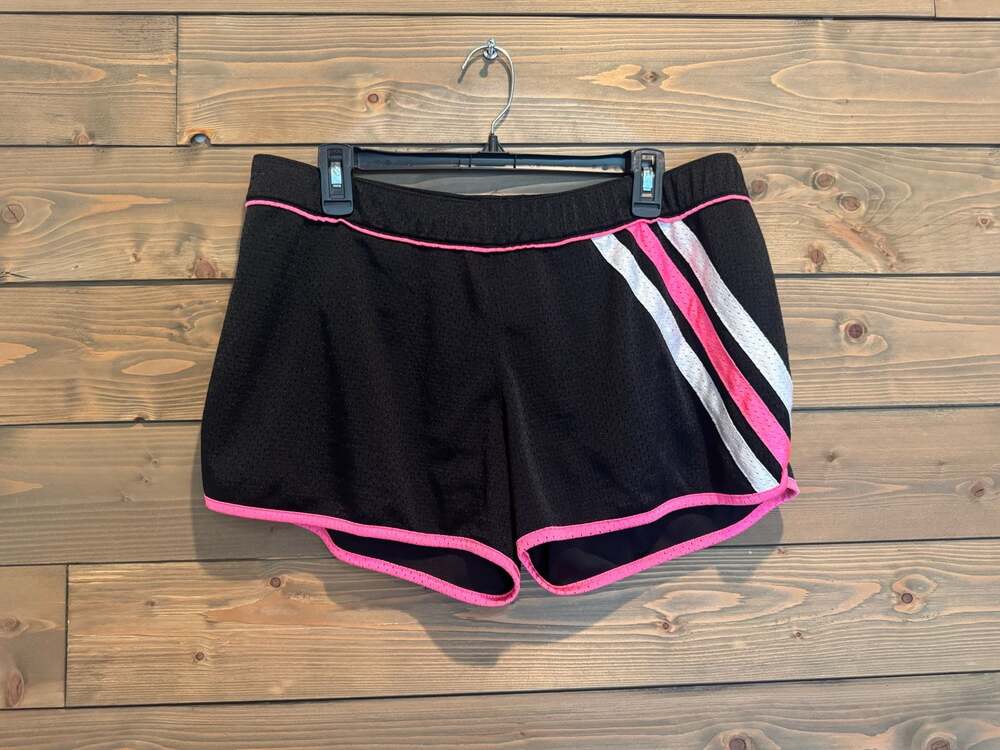 Adidas Women's Black and Pink Mesh Athletic Performance Shorts Large